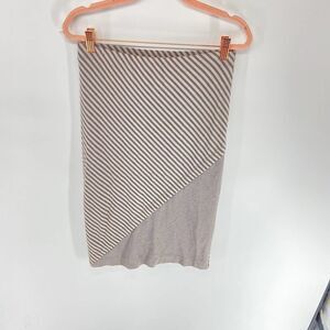 three dots striped jersey rayon tan gray pencil skirt womens m